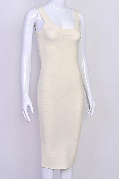 Army Green Scoop Neck Sleeveless Bandage Bodycon Midi Dress