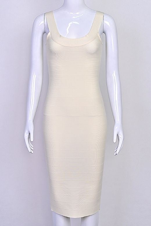 Army Green Scoop Neck Sleeveless Bandage Bodycon Midi Dress