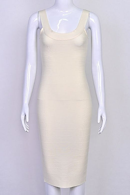 Army Green Scoop Neck Sleeveless Bandage Bodycon Midi Dress