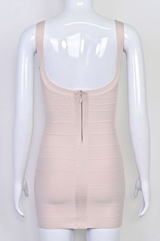 Beige Scoop Neck Sleeveless Bandage Bodycon Mini Dress