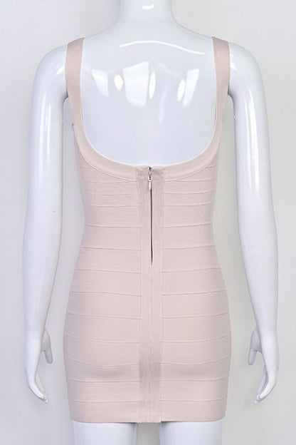 Beige Scoop Neck Sleeveless Bandage Bodycon Mini Dress