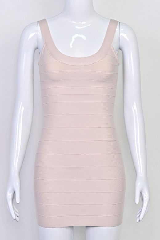 Beige Scoop Neck Sleeveless Bandage Bodycon Mini Dress