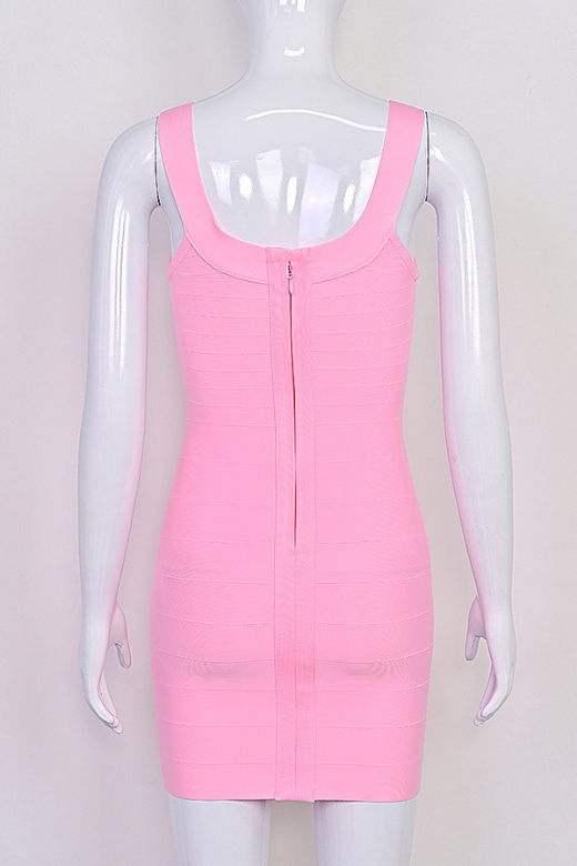 Blush Pink Scoop Neck Wide Strap Panel Bandage Bodycon Mini Dress