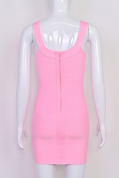Blush Pink Scoop Neck Wide Strap Panel Bandage Bodycon Mini Dress