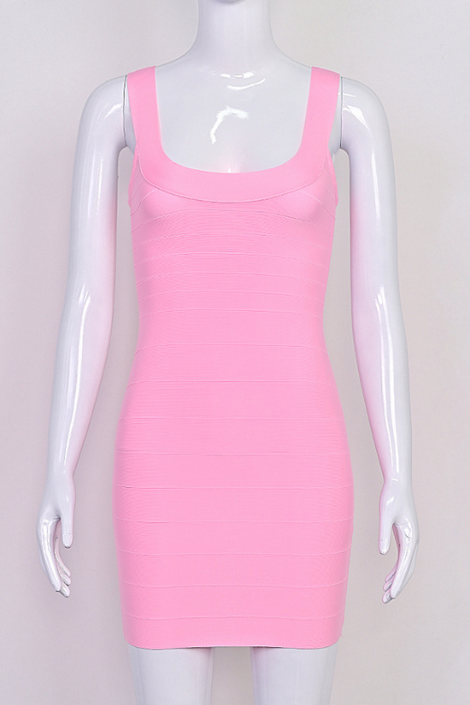 Blush Pink Scoop Neck Wide Strap Panel Bandage Bodycon Mini Dress
