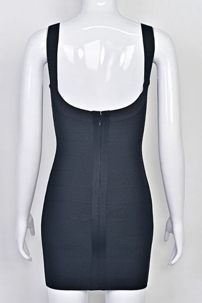 White Pearl Scoop Neck Sleeveless Bandage Bodycon Mini Dress