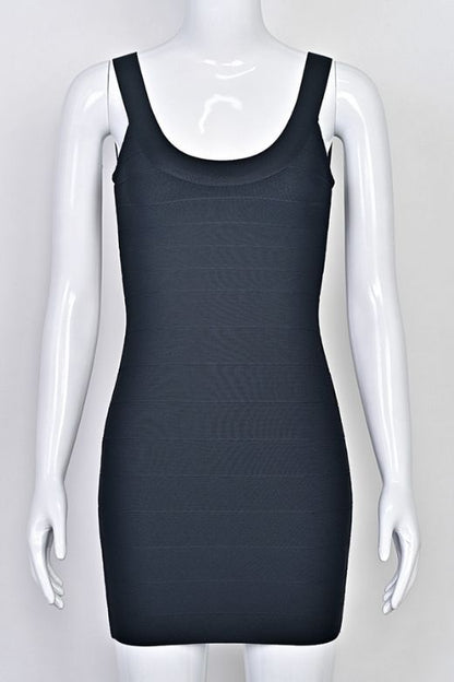 White Pearl Scoop Neck Sleeveless Bandage Bodycon Mini Dress