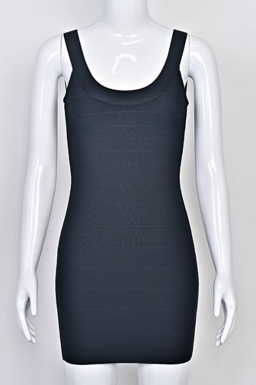 Classic Black Scoop Neck Sleeveless Bandage Bodycon Mini Dress