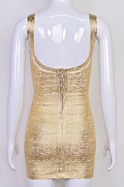 Silver Metallic Scoop Neck Sleeveless Bandage Bodycon Mini Party Dress