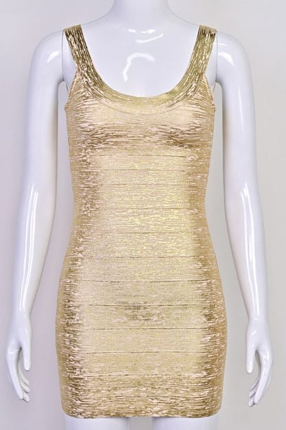 Silver Metallic Scoop Neck Sleeveless Bandage Bodycon Mini Party Dress