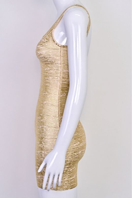 Silver Metallic Scoop Neck Sleeveless Bandage Bodycon Mini Party Dress