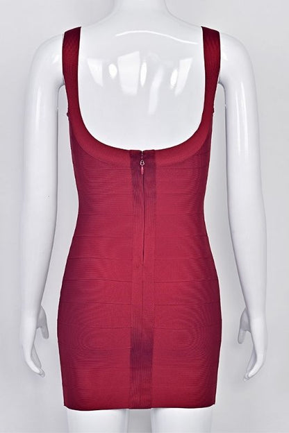 Red Wine Scoop Neck Sleeveless Bandage Bodycon Mini Dress
