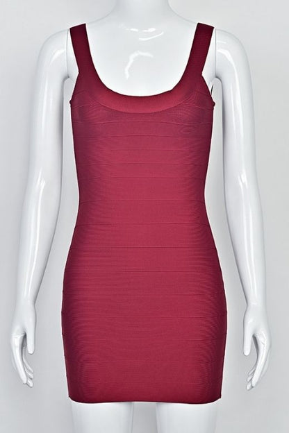 Red Wine Scoop Neck Sleeveless Bandage Bodycon Mini Dress