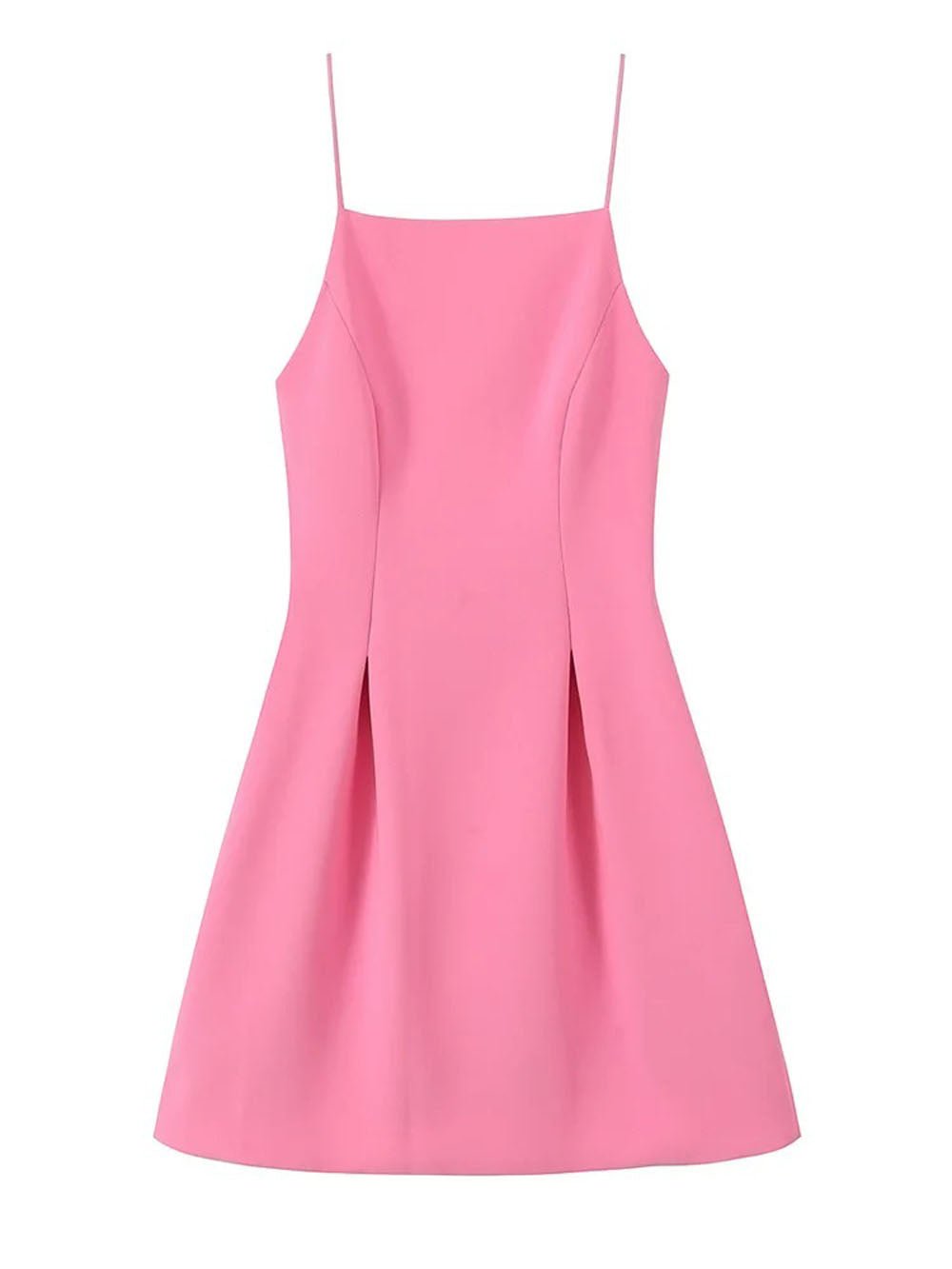 Lavender Spaghetti Strap Square Neck Princess Seam Pleated A-Line Mini Dress