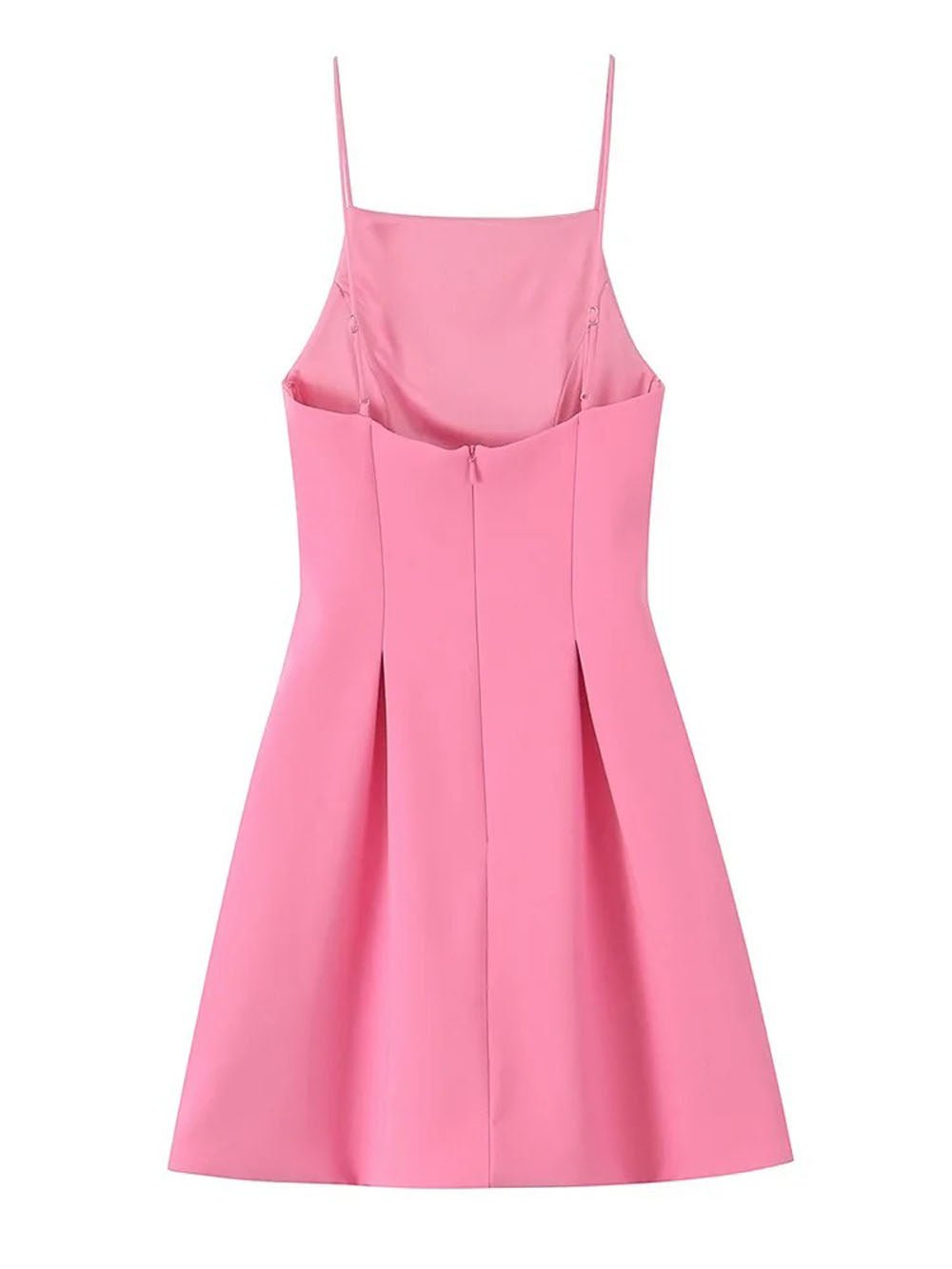 Lavender Spaghetti Strap Square Neck Princess Seam Pleated A-Line Mini Dress
