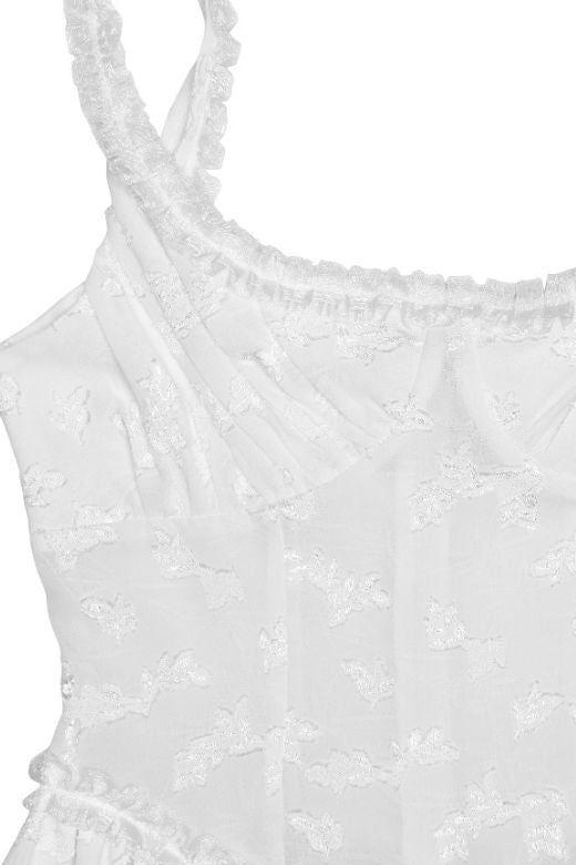 Pearl White Lace Panel Bustier Basque Waist High Split Flowy Maxi Dress