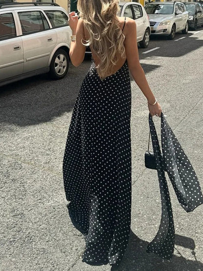 Polka Dot Spaghetti Strap Neck Scarf Slip Maxi Dress