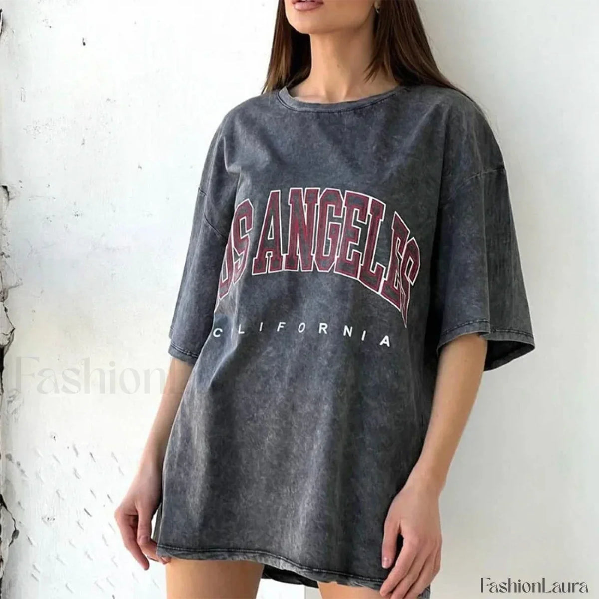 Cotton Washed Los Angeles Callfornia Print T-Shirt