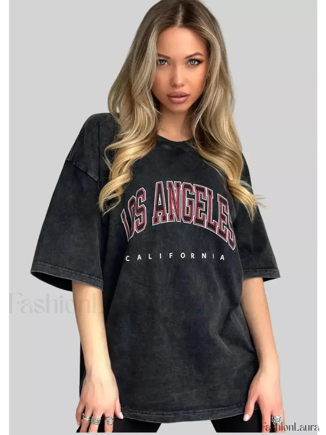 Cotton Washed Los Angeles Callfornia Print T-Shirt