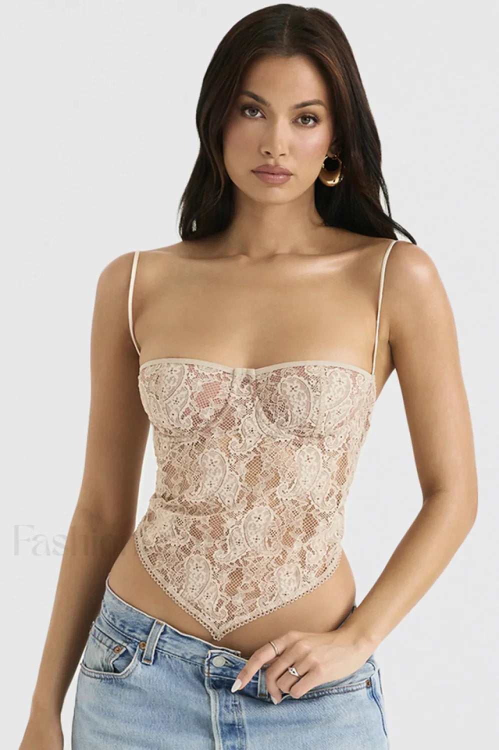 Cream Paisley Stylish Lace Top