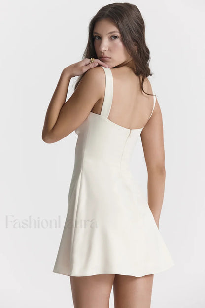 Cream White Stylish Mini Dress