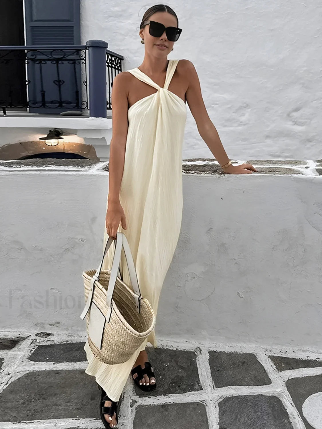 Creamy Halter Long Dress