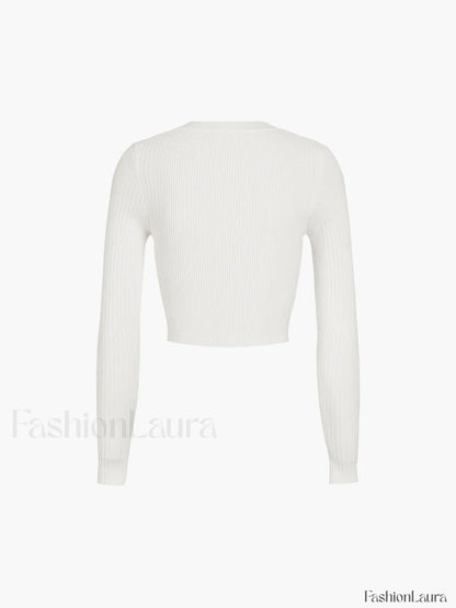 Cutout Split Beads Detail Ribbed Knit Top