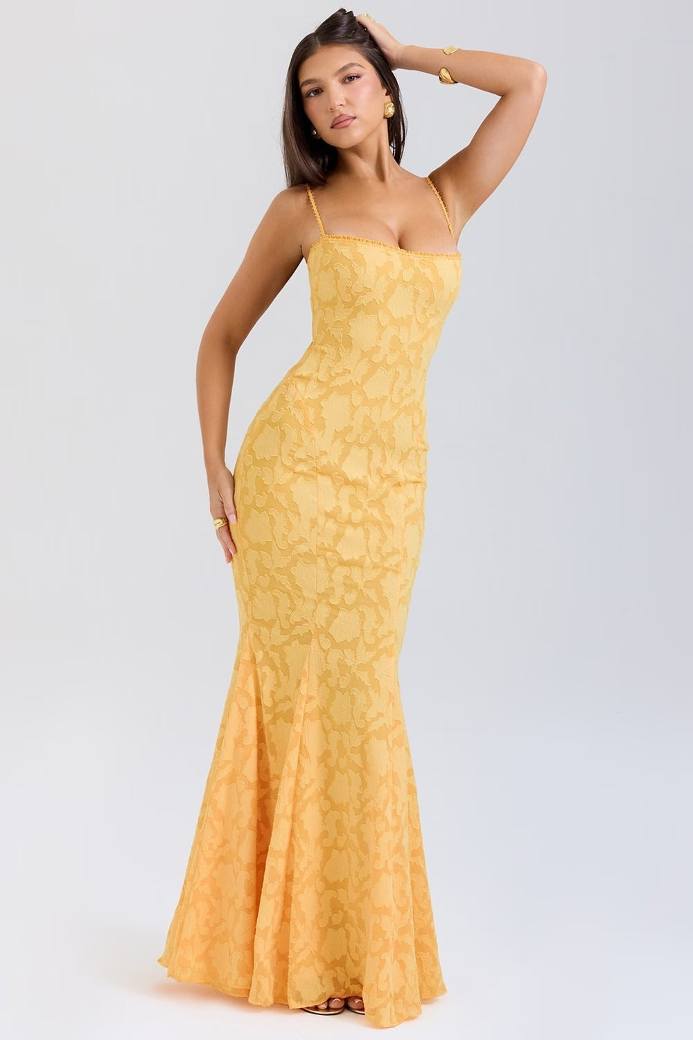 Jacquard Mermaid Cami Maxi Lace Dress