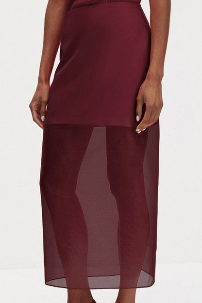 Double Layer Sheer Black High Slit Bodycon Skirt