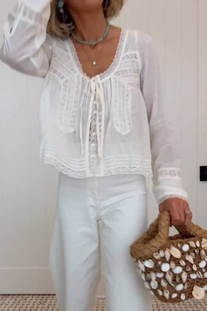 Romantic Lace Tie Sheer Chiffon Top