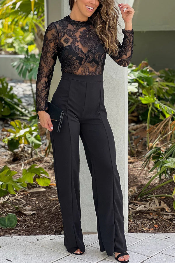 BLACK JUMPSUIT WITH LONG SLEEVE EMBELLISHED TOP