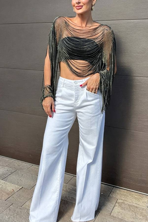 Genovah Denim High Rise Pocket Wide Leg Stretch Jeans