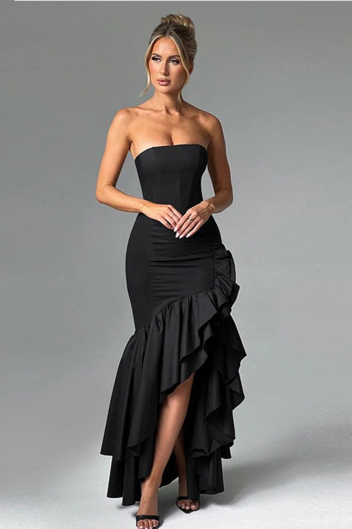 Strapless Slit Back Bodycon Prom Dress