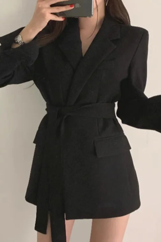 Belted Loose Fit Straight Blazer