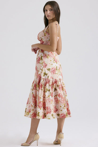 Floral Tiered A-Line Spaghetti Strap Floral Dress