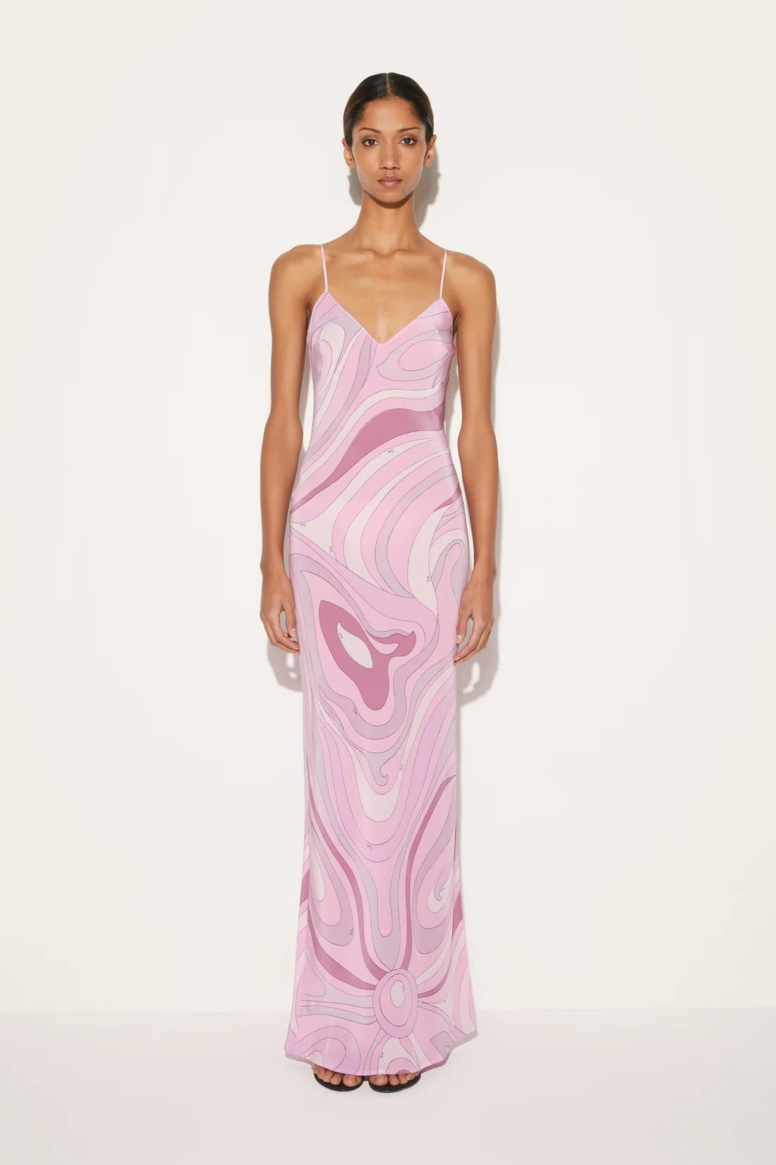 Printed Satin Cami Slit Silk Dress