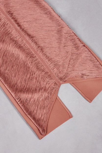 Fringe Halter High Slit Maxi Dress