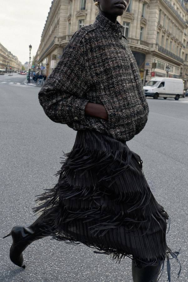 FRINGED MIDI SKIRT