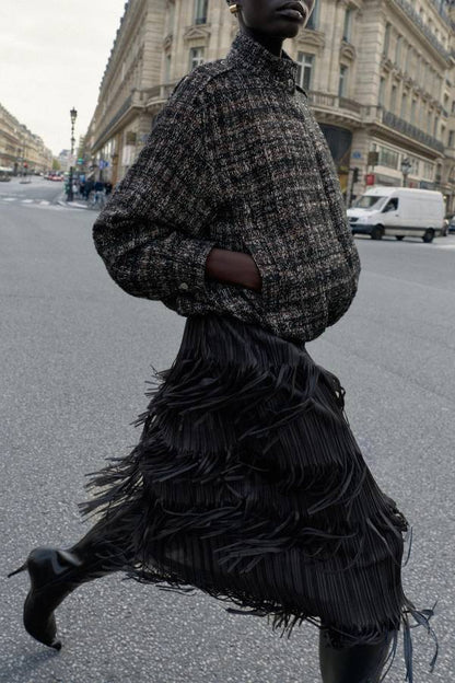 FRINGED MIDI SKIRT