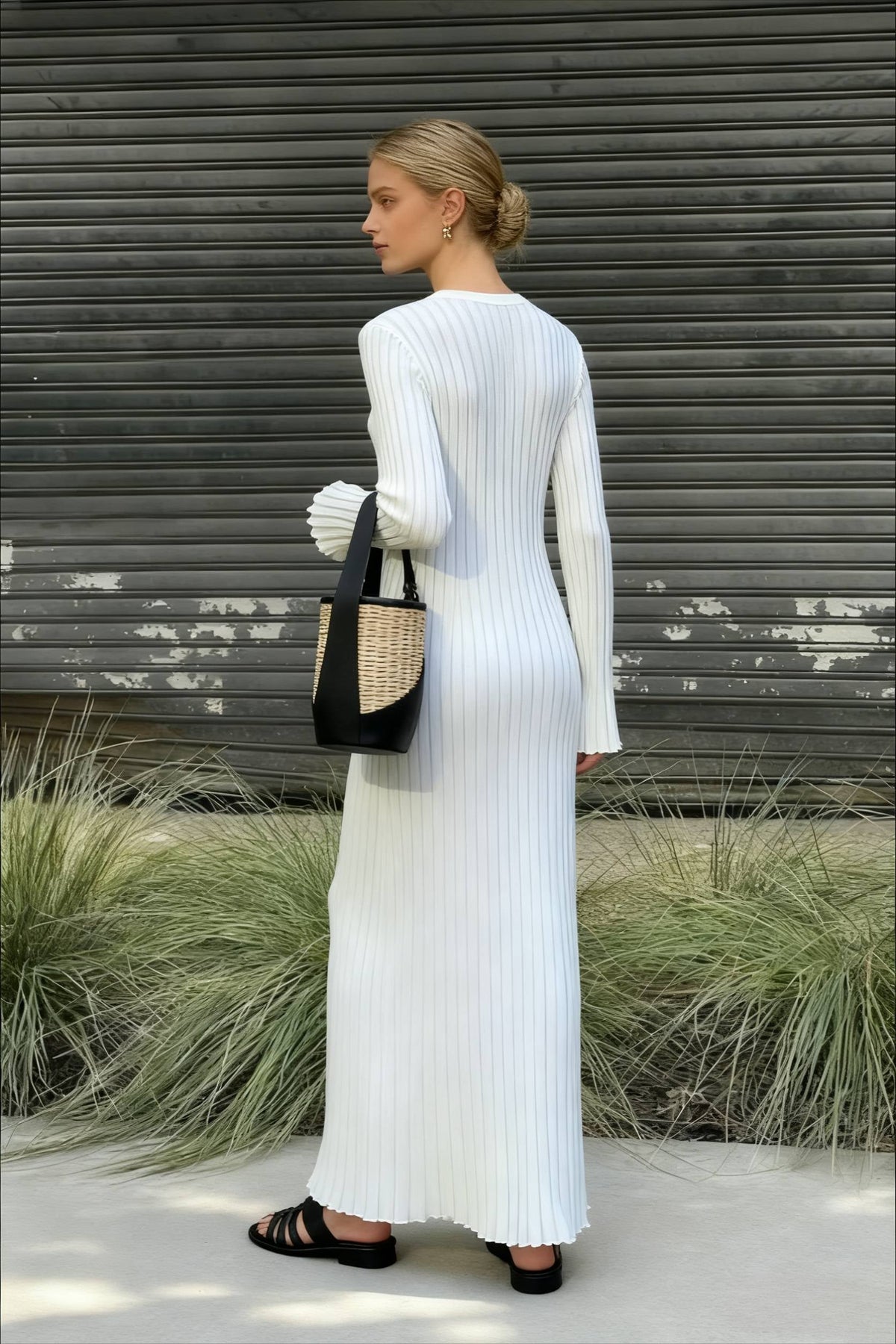 Ribbed Knit Tie Waist Dress