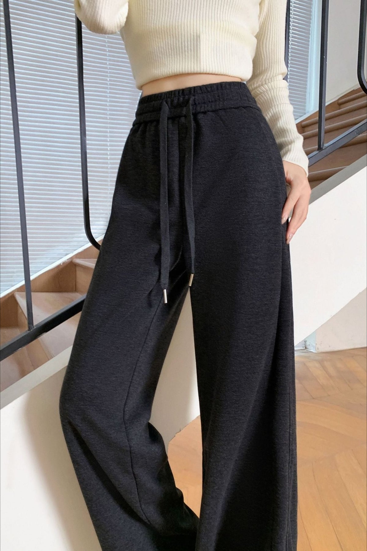 Plush Wool Draped Wide Leg Knit Pants