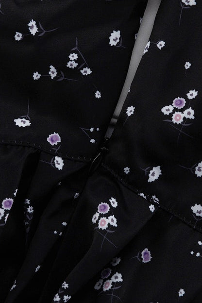 Stand Collar Tie Waist A Line Floral Dress