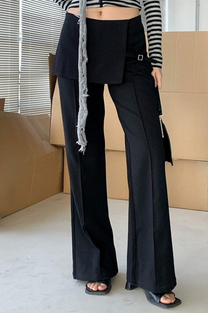Faux Two Piece Skirt Overlay Flare Pants