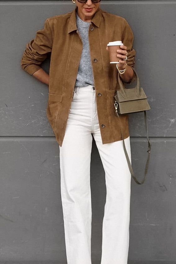 Russet Suede Notch Collar Coat