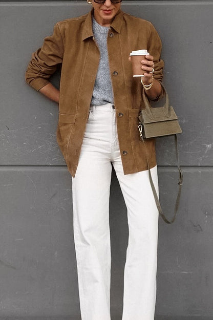 Russet Suede Notch Collar Coat