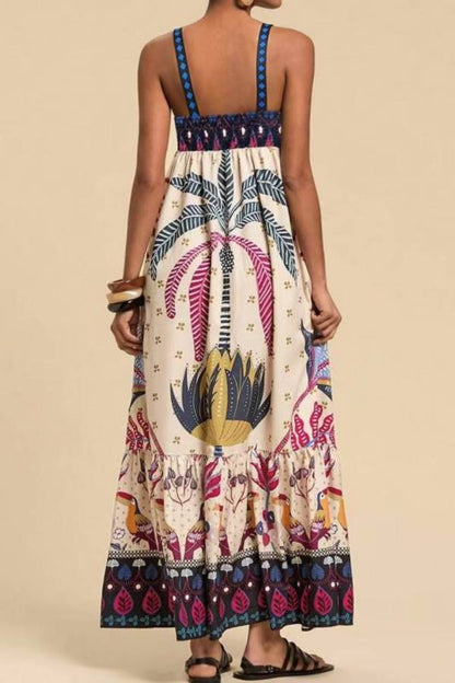 Tropical Print Square-Neck Cami Maxi Dress