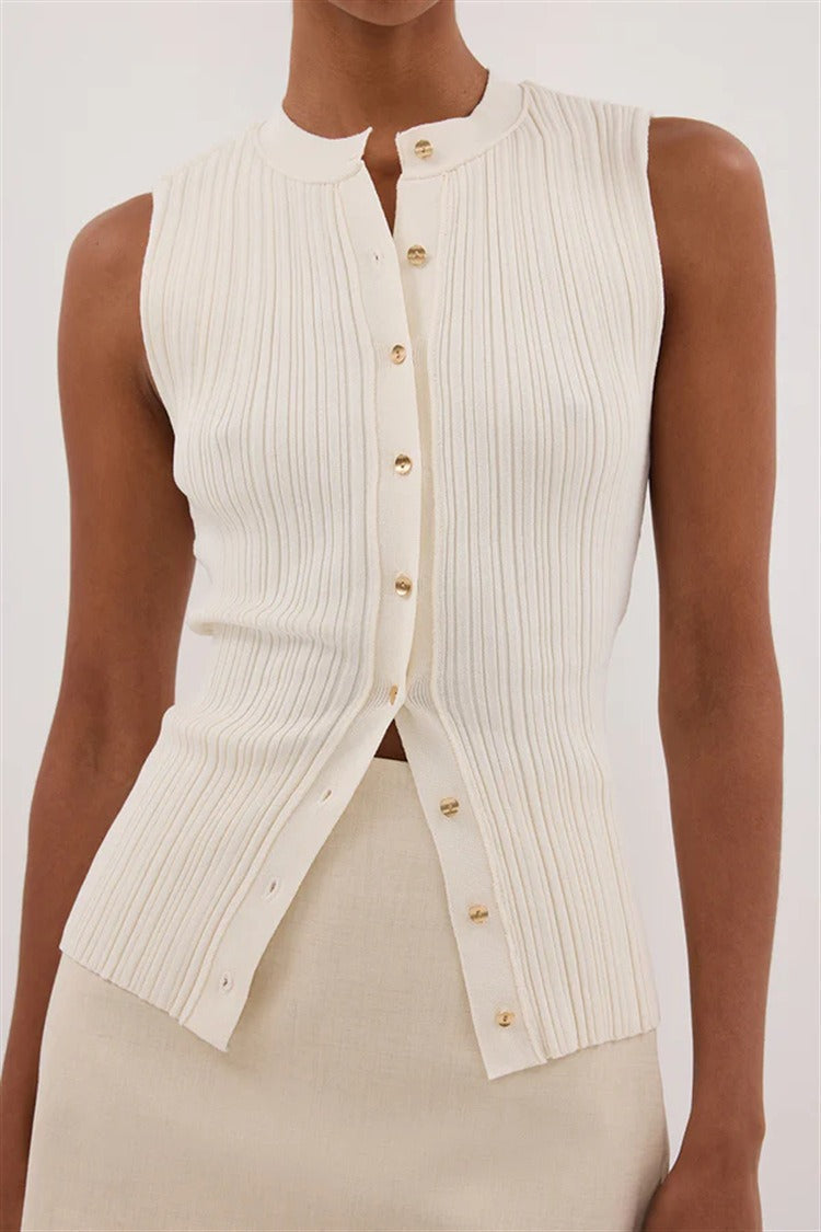 Sleeveless Cropped Knit Cardigan