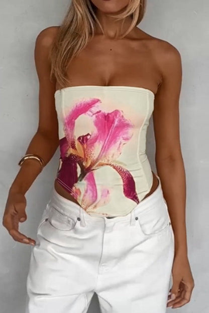 Floral Print Strapless Chic Tube Top