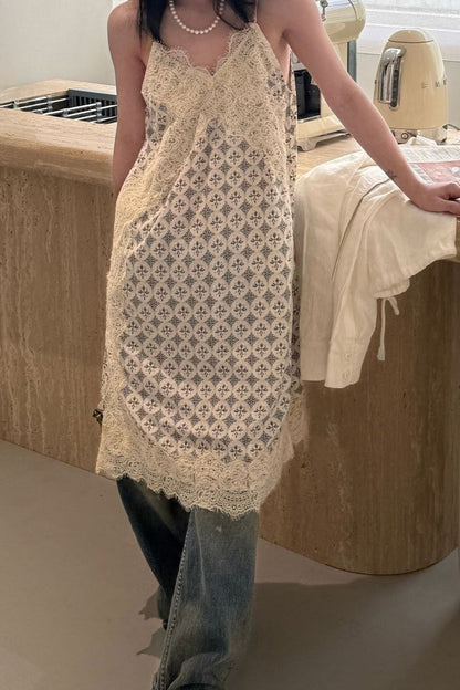 Floral Lace Spaghetti Strap Boho Dress