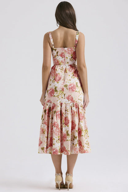 Floral Tiered A-Line Spaghetti Strap Floral Dress